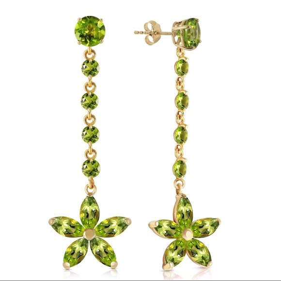 💚🍀🦚14K SOLID GOLD CHANDELIERS EARRINGS PERIDOTS - Picture 2 of 3
